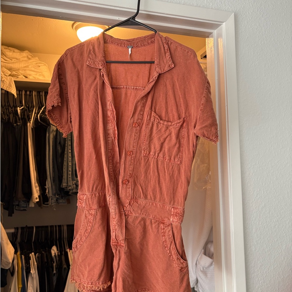 Rust Orange Button-Up Romper